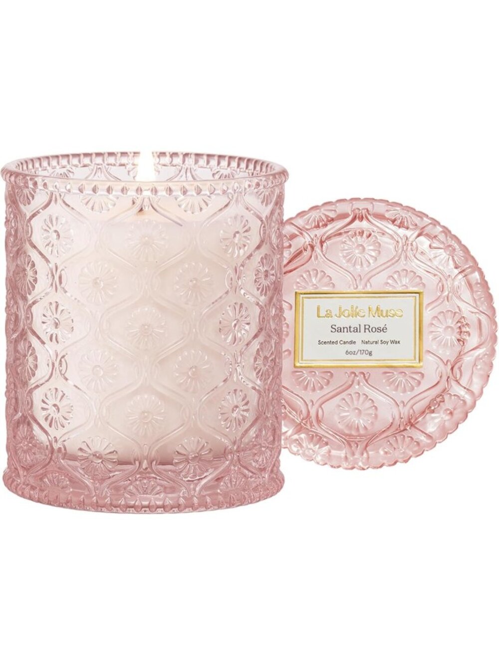 Natural Soy Santal Rosé Scented Candle - 40 Hours of Long-Lasting Aroma for Home